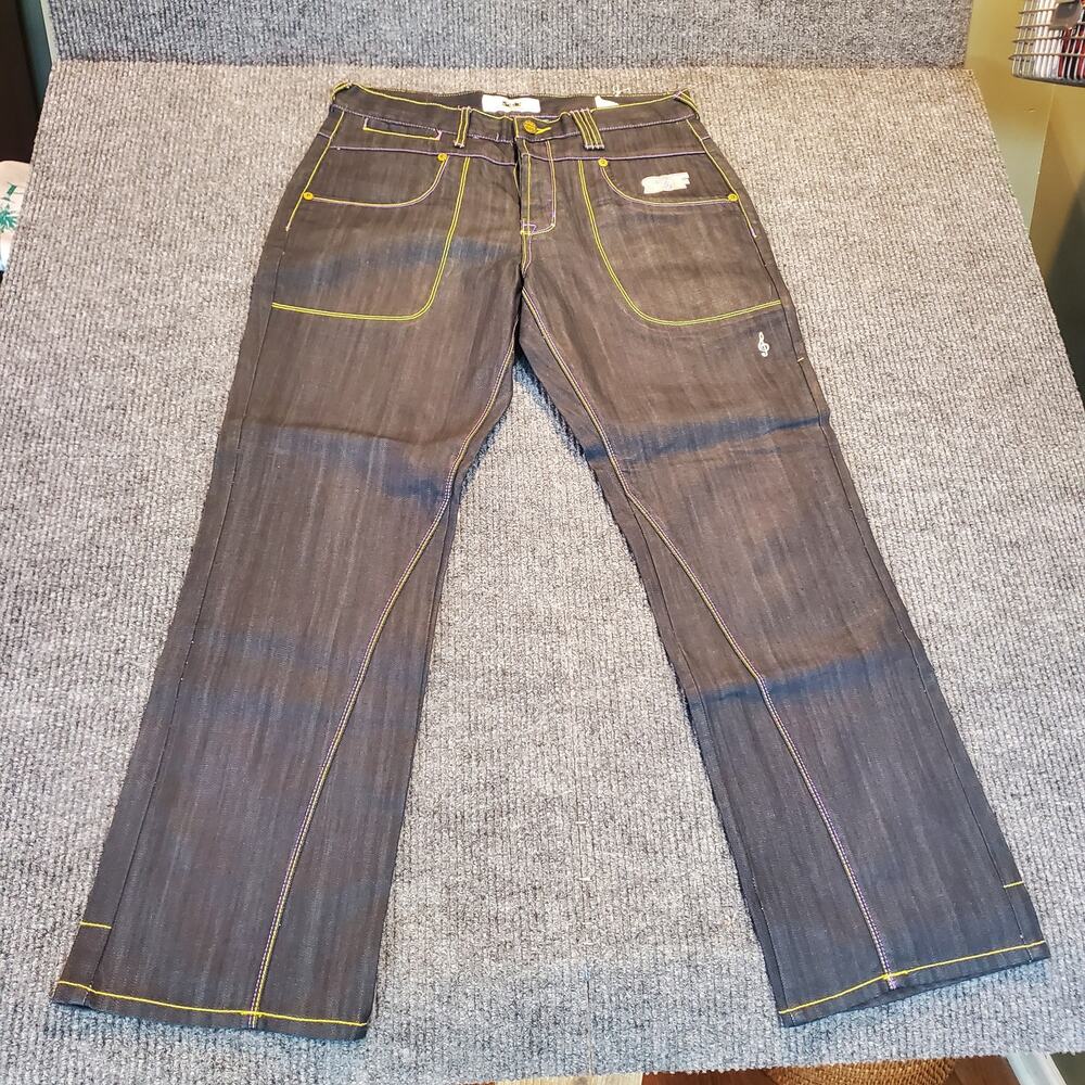 Songs of Freedom Jeans Mens 34 Straight Fit Dark Denim Unique Stitch Design
